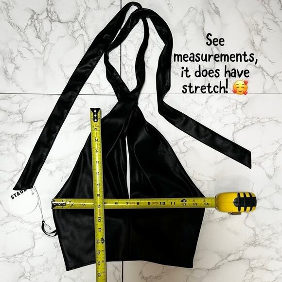 #T188 STAUD Kai Cropped Vegan Leather Halterneck Top Black SIZE 6 NWT $198 - Picture 15 of 16
